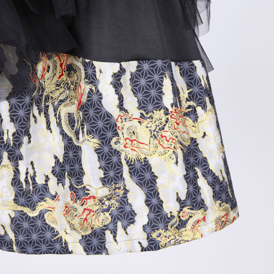 [One-of-a-kind item] TKg Dragon Flying on Hemp Leaves pattern Frill Mini Skirt