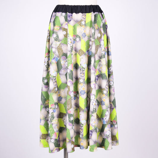 gouk Japanese pattern flare skirt / GRN-BK
