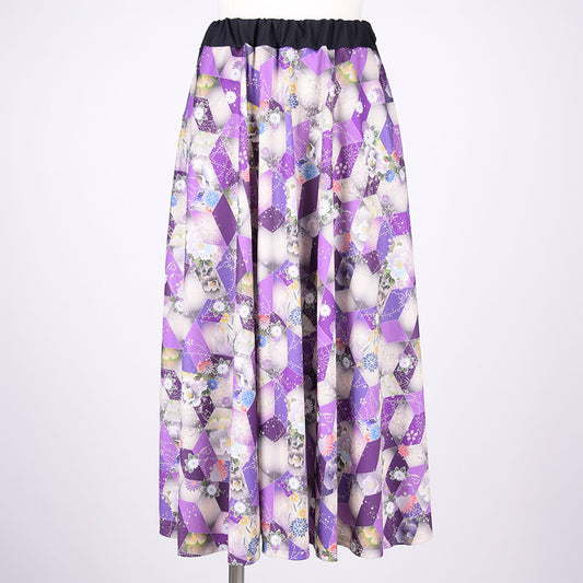 gouk Japanese pattern flare skirt / PUR-BK