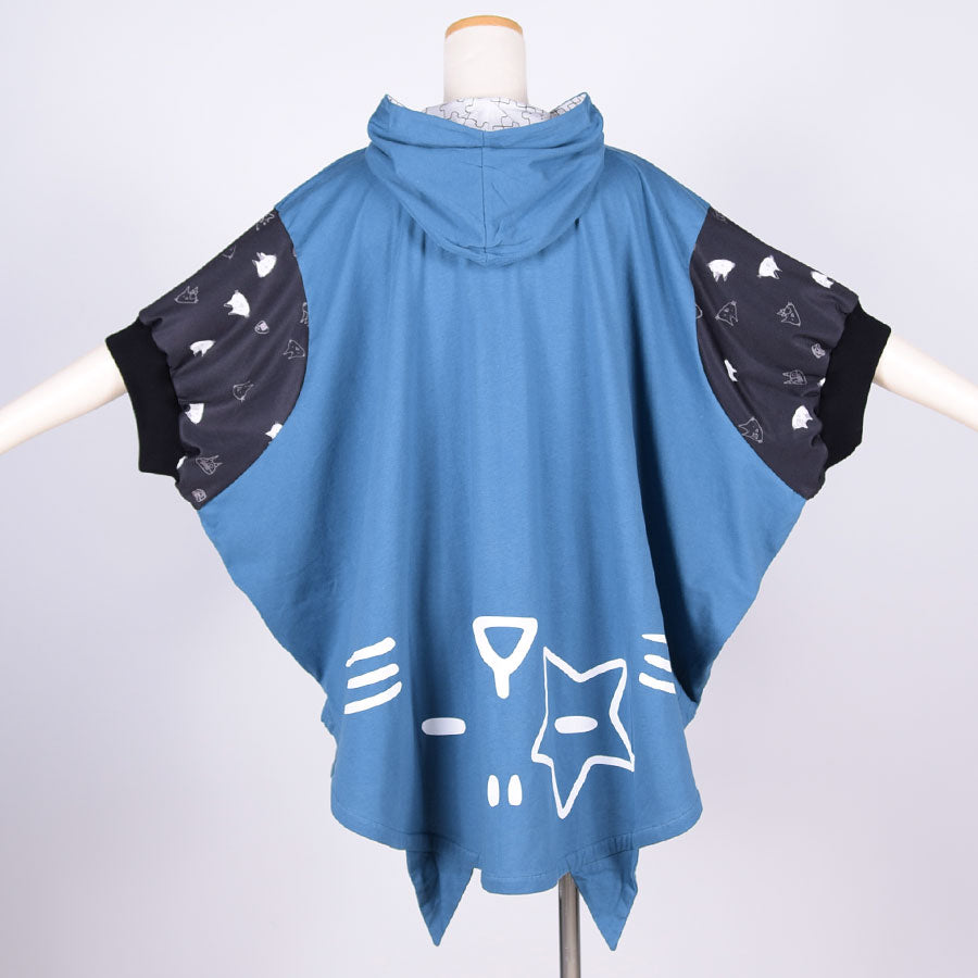 MINT NeKO Big Sleeve Poncho Hoodie / BL-BK