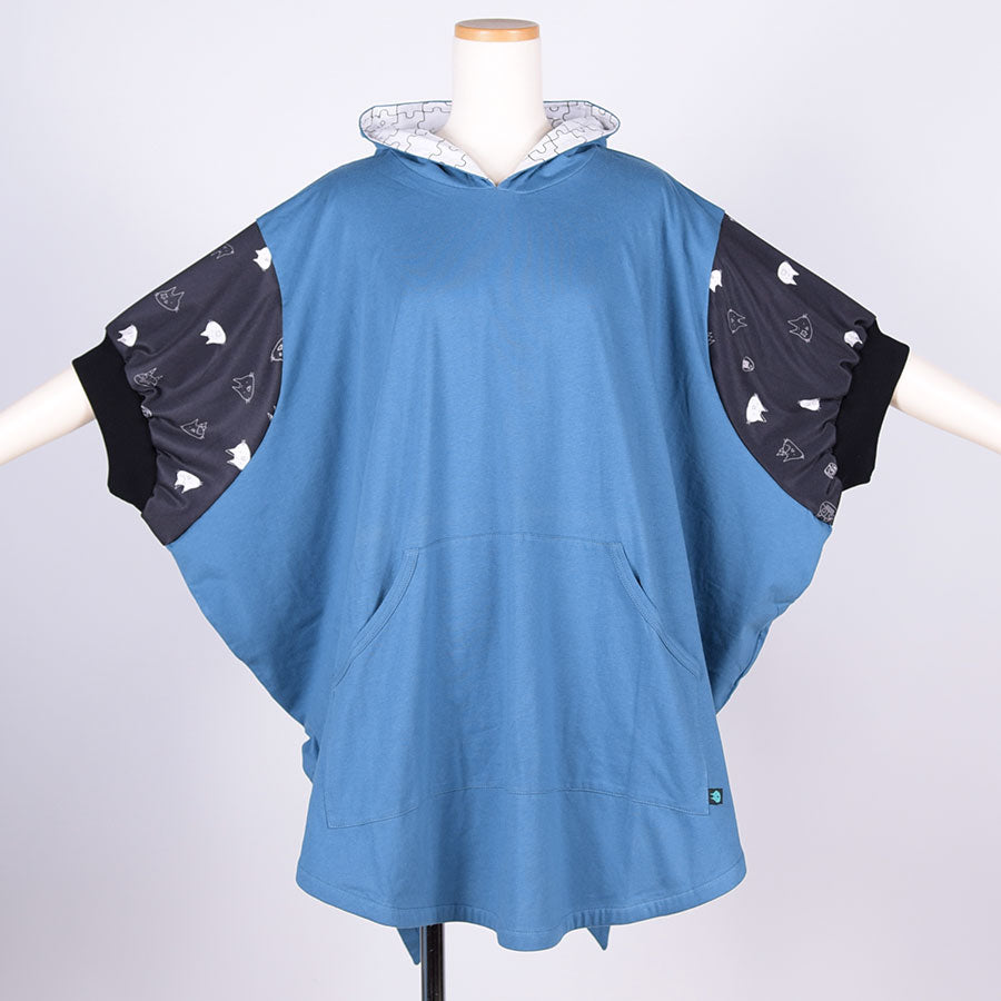 MINT NeKO Big Sleeve Poncho Hoodie / BL-BK