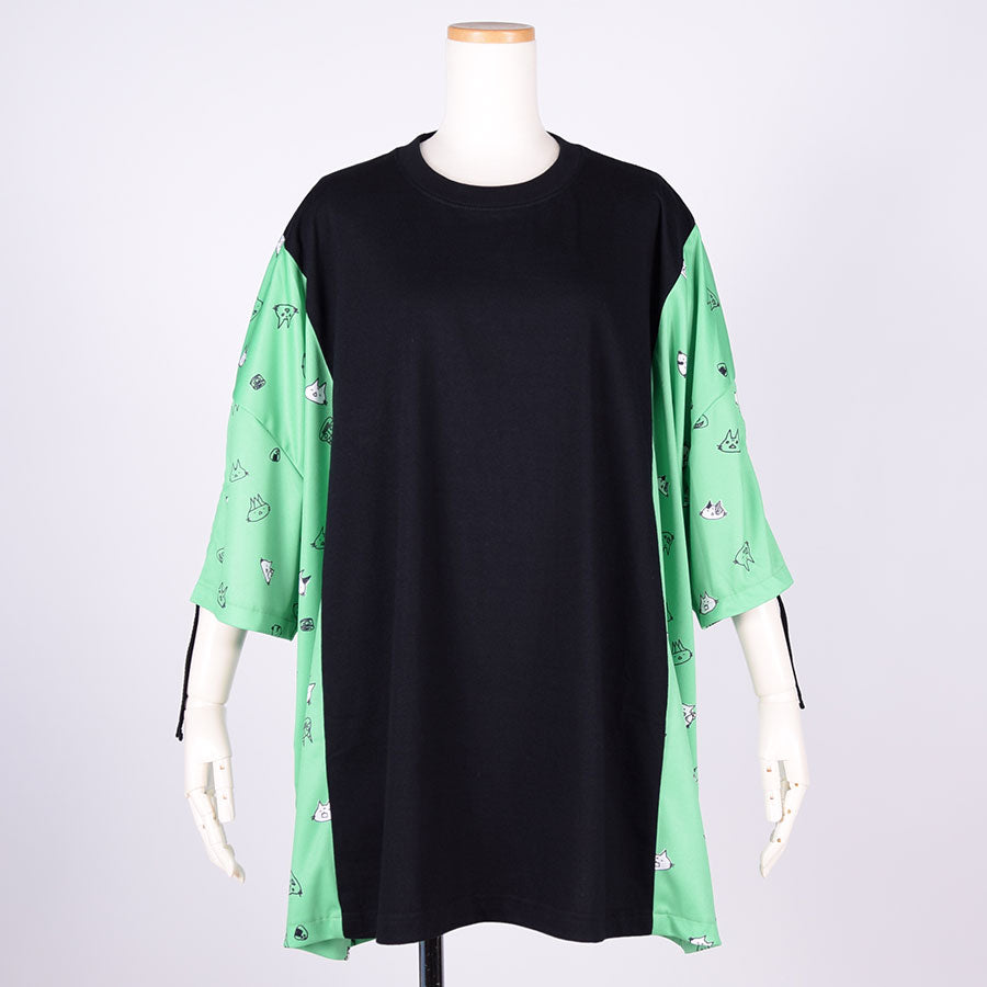 MINT NeKO Sleeve Gather Top / BK-GRN