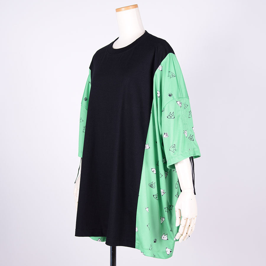 MINT NeKO Sleeve Gather Top / BK-GRN