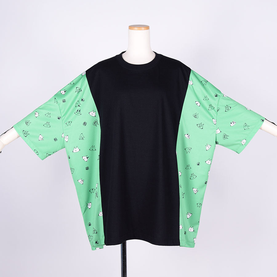 MINT NeKO Sleeve Gather Top / BK-GRN