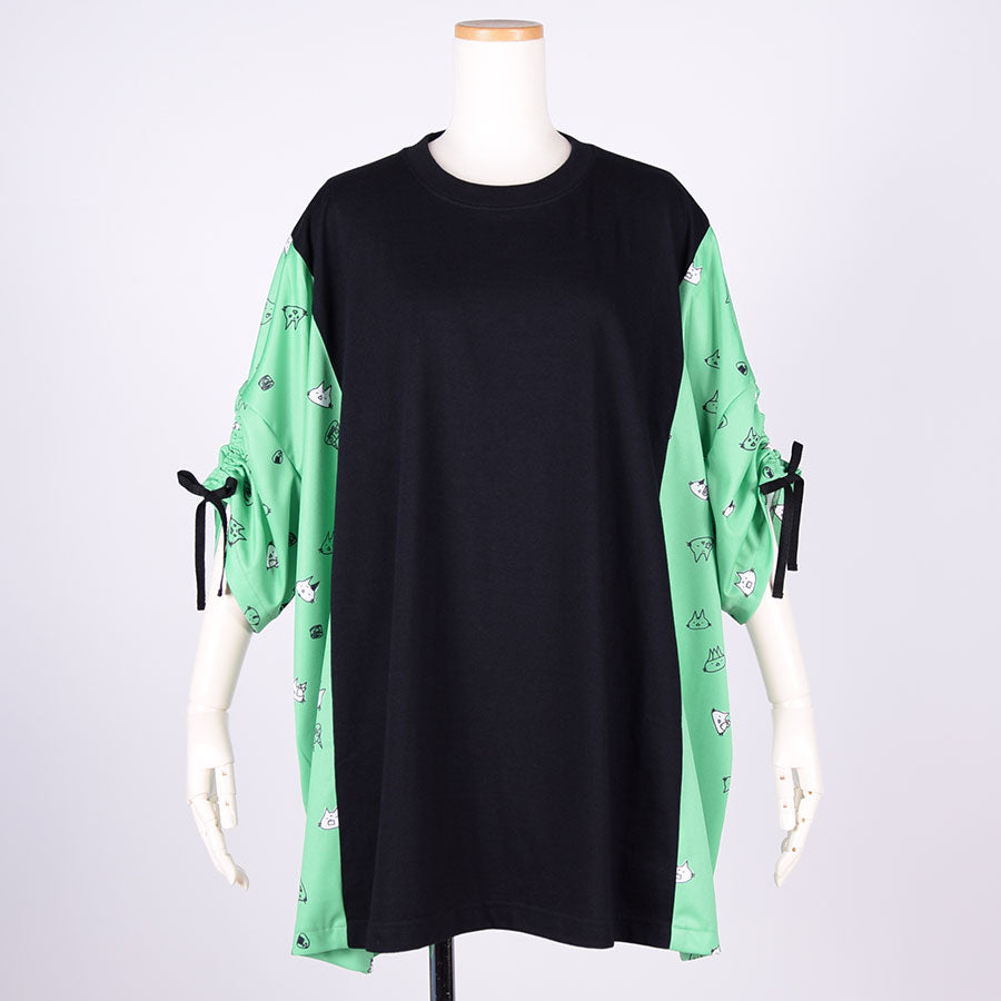 MINT NeKO Sleeve Gather Top / BK-GRN