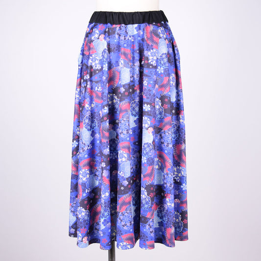 gouk Japanese pattern flare skirt / NV-BK