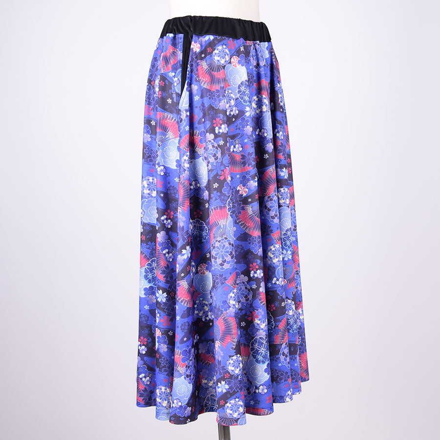 gouk Japanese pattern flare skirt / NV-BK