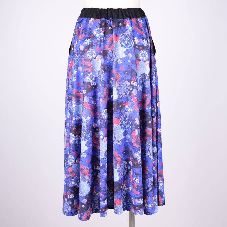 gouk Japanese pattern flare skirt / NV-BK