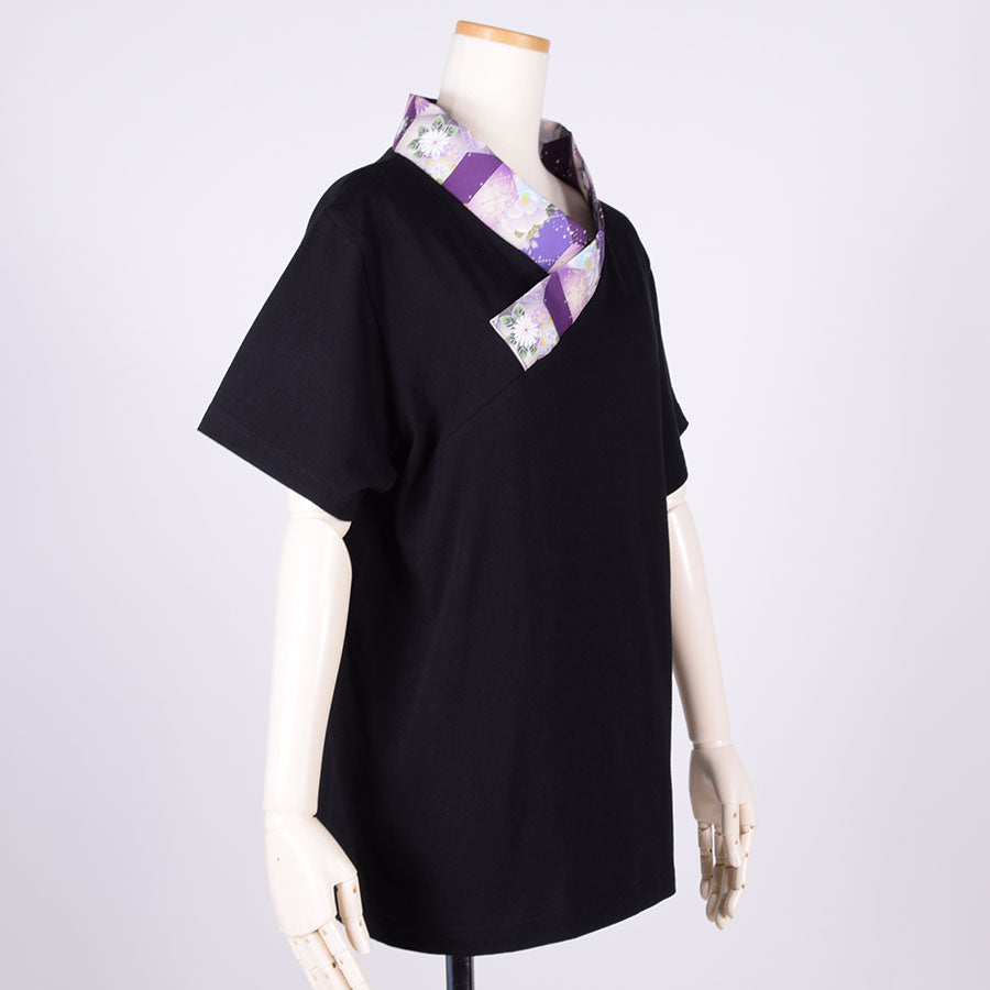 gouk Kimono Collar T -shirt / PUR-BK・M