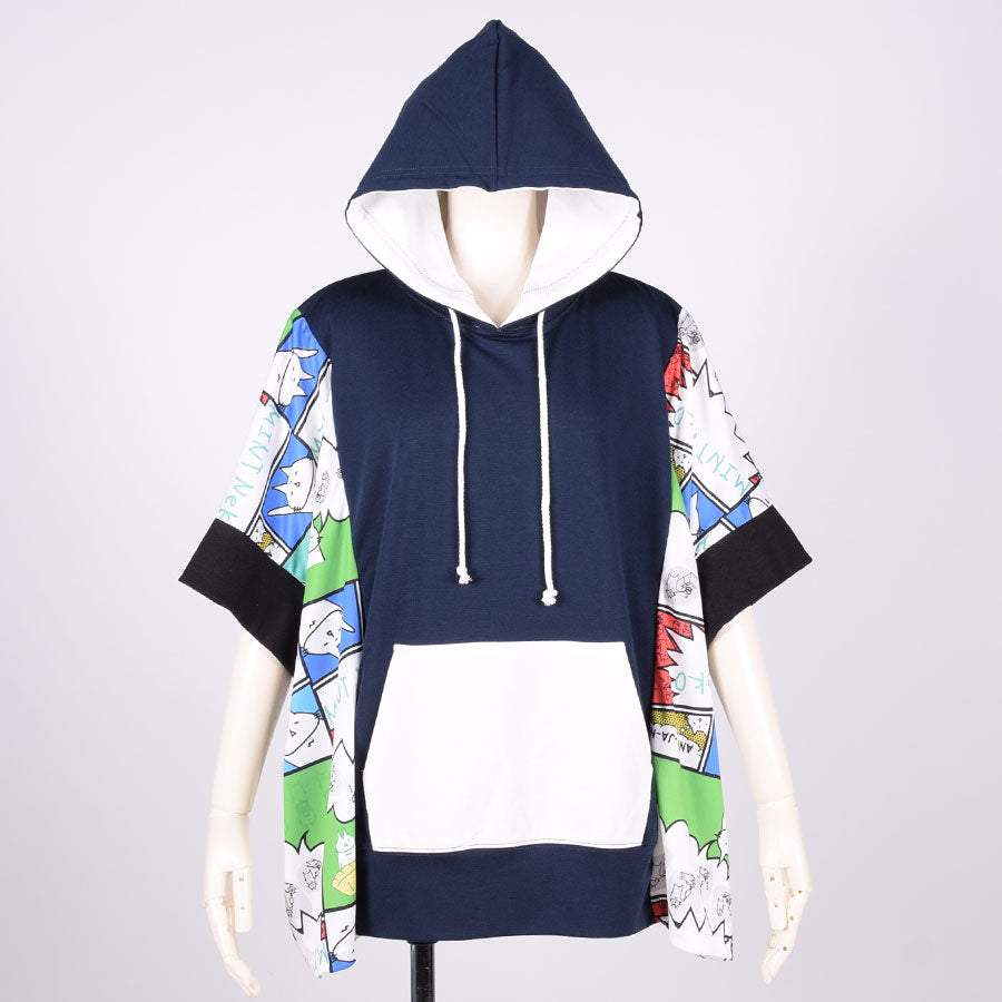 MINT NeKO Multicolor Patchwork Hoodie / NV-WH