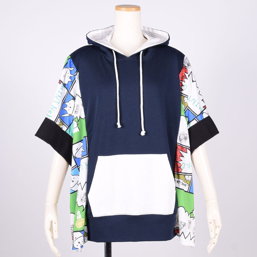 MINT NeKO Multicolor Patchwork Hoodie / NV-WH