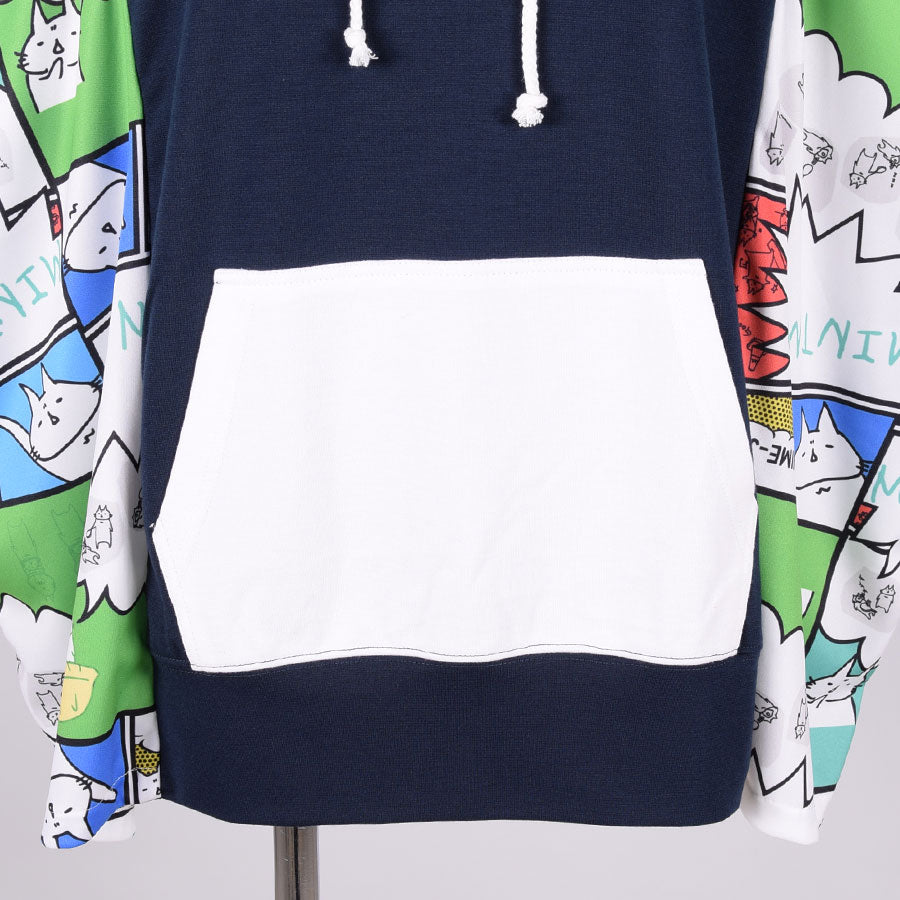 MINT NeKO Multicolor Patchwork Hoodie / NV-WH