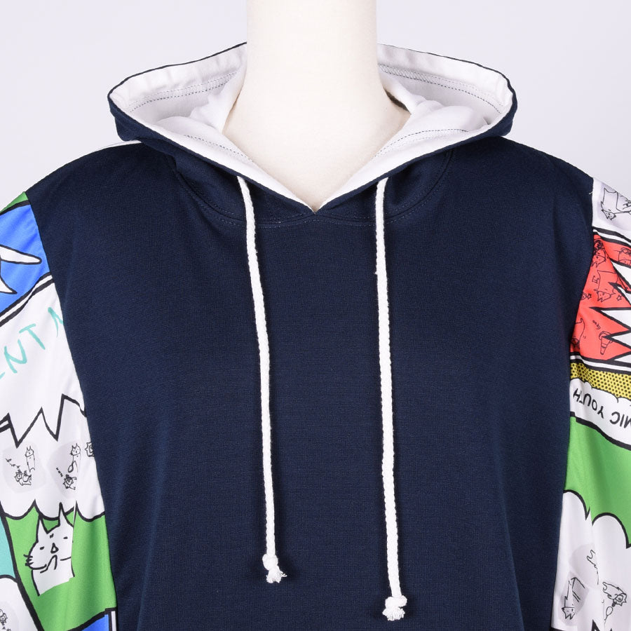 MINT NeKO Multicolor Patchwork Hoodie / NV-WH