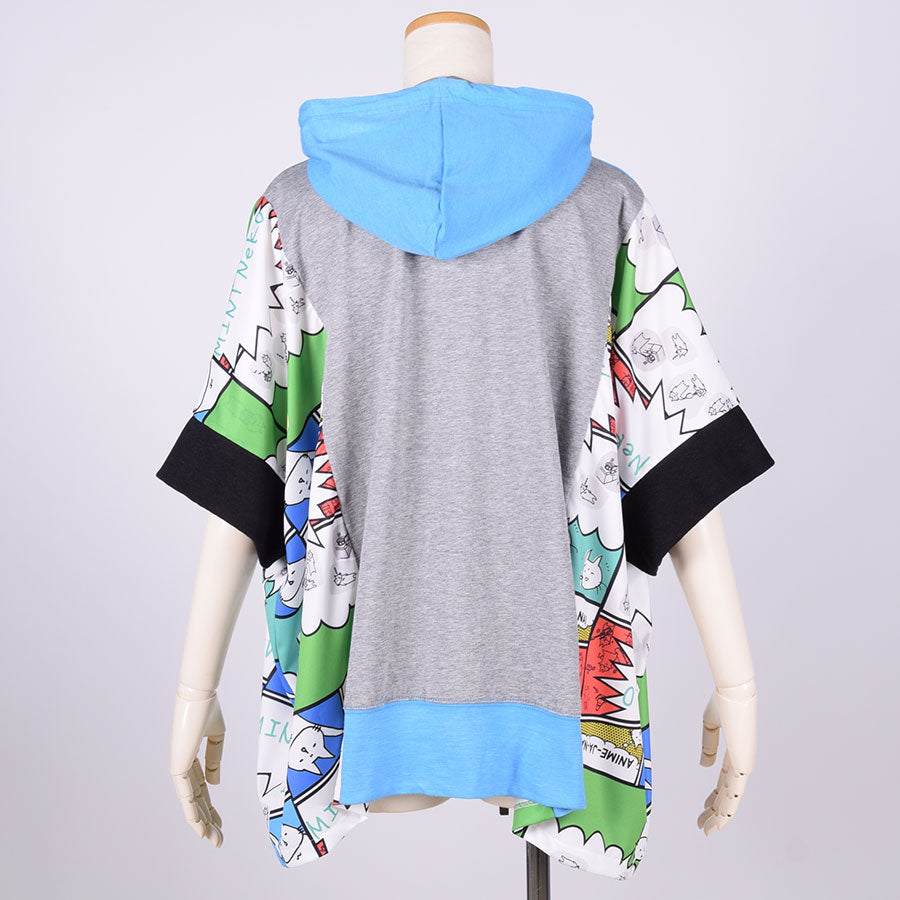 MINT NeKO Multicolor Patchwork Hoodie / BL-GY