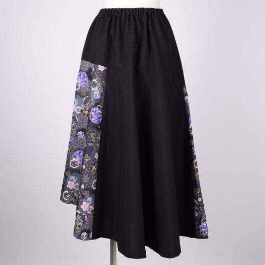 gouk 6 Sheets Switched Flare Skirt / BK-YEL