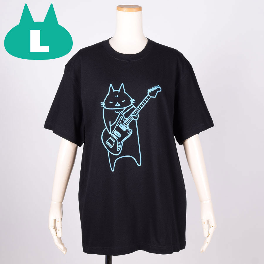 MINT NeKO Wagahai and Guitar T-shirt BK-BL / L