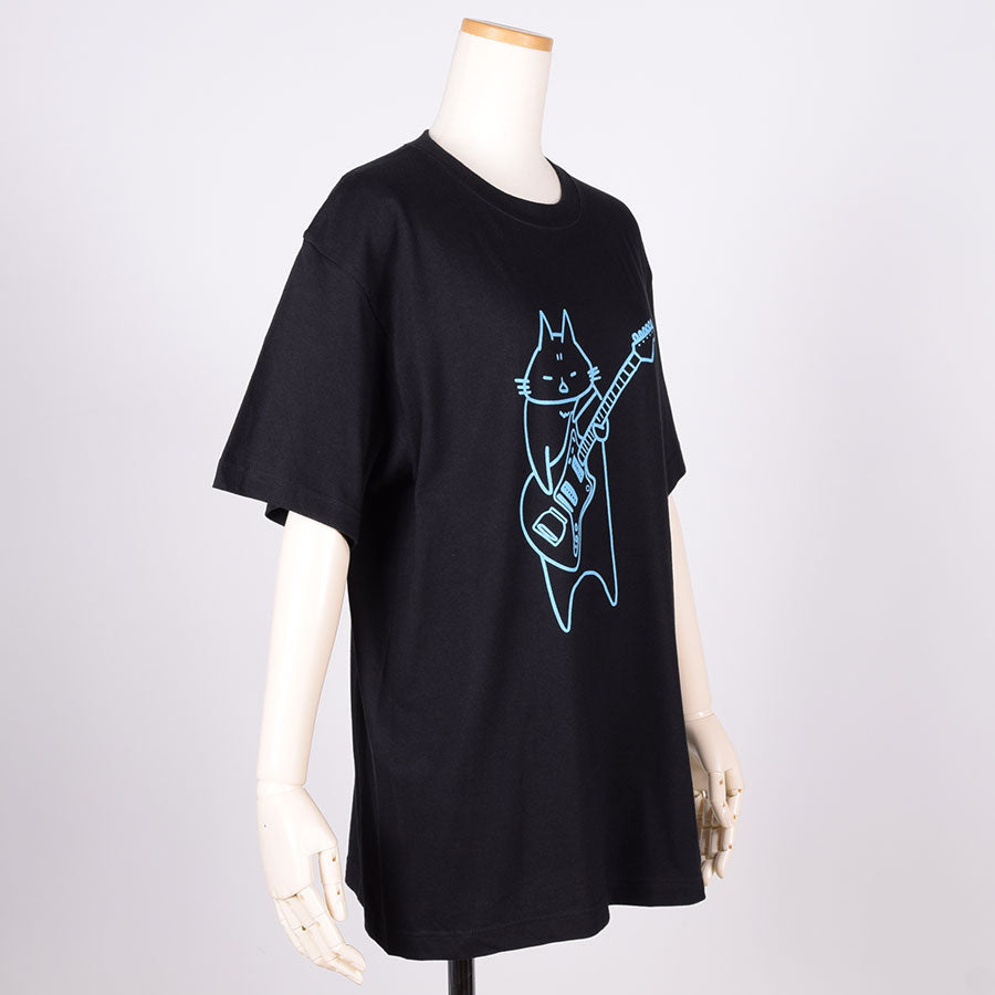 MINT NeKO Wagahai and Guitar T-shirt BK-BL / L