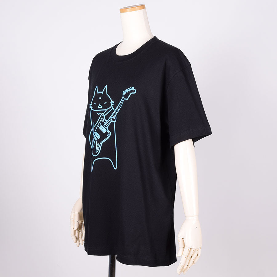 MINT NeKO Wagahai and Guitar T-shirt BK-BL / L