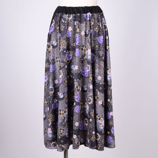 gouk Japanese Pattern Flare Skirt / BK-YEL