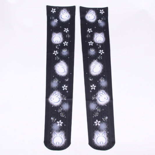 Moriguchika Ray Mei Pattern Over Knee Socks / BK