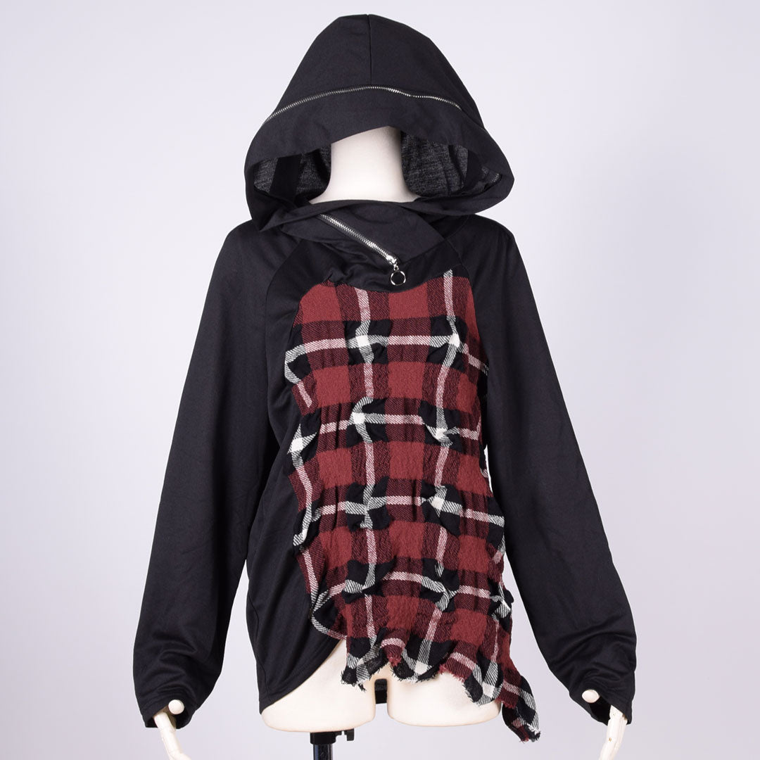 [One of a kind] TKr CRUMPLED Fastener Hooded Tops