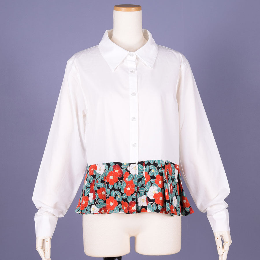 [One of a kind] TKg Camellia at the end of the year, Pleat Switching Shirt