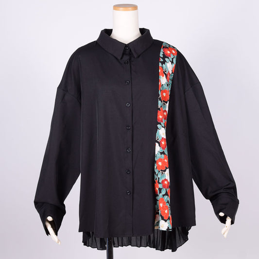 [One of a kind] TKg Camellia at the end of the year, Rear Pleated Shirt