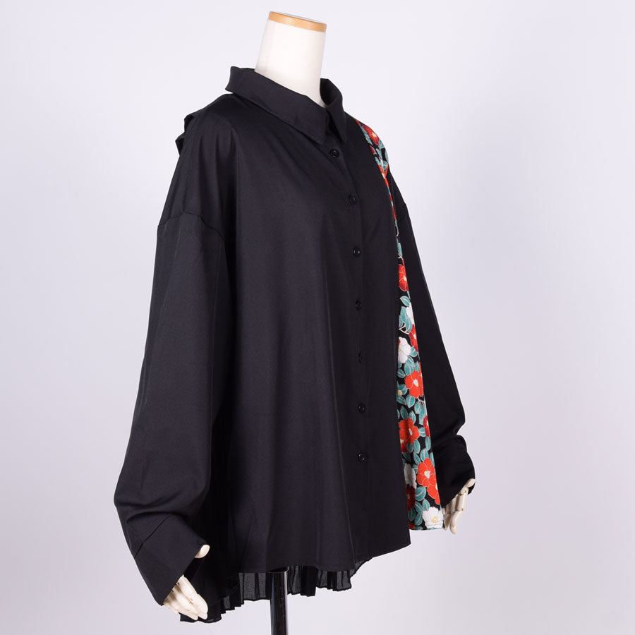 [One of a kind] TKg Camellia at the end of the year, Rear Pleated Shirt