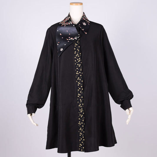 [One of a kind] TKg Tornado Cherry Blossom Asymmetric Collar Long Shirt