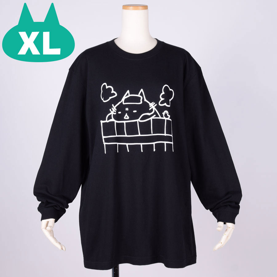 MINT NeKO Wagahai Taking a Bath Long Sleeve T-shirt BK-WH / XL