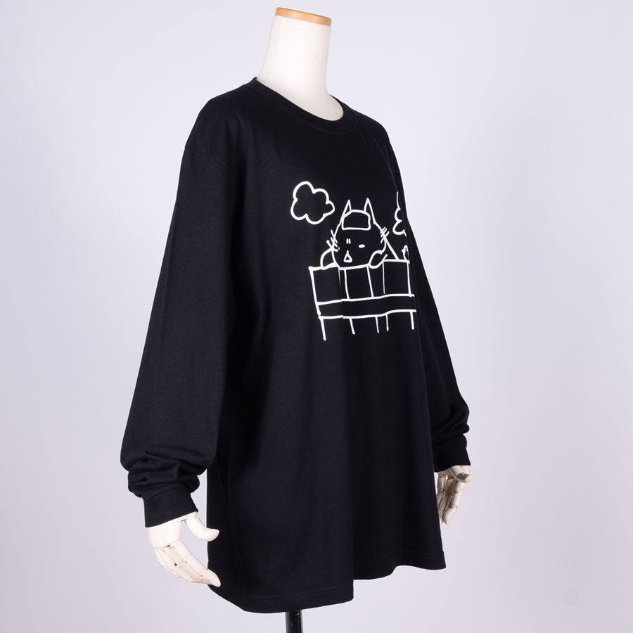 MINT NeKO Wagahai Taking a Bath Long Sleeve T-shirt BK-WH / XL