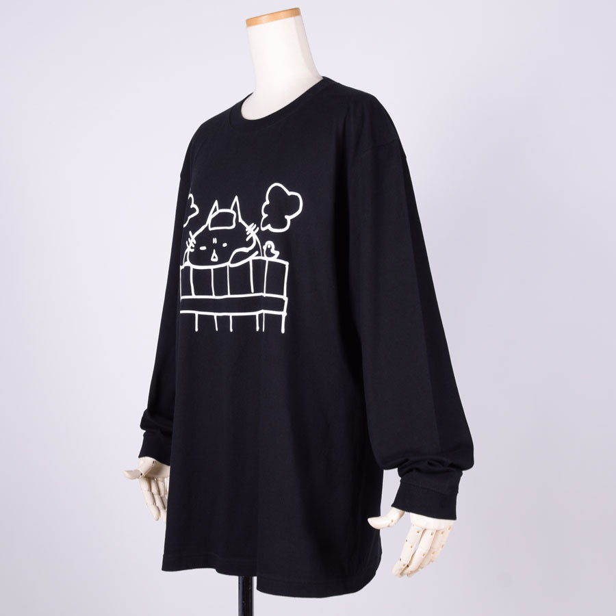 MINT NeKO Wagahai Taking a Bath Long Sleeve T-shirt BK-WH / XL