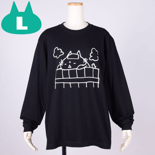 MINT NeKO Wagahai Taking a Bath Long Sleeve T-shirt BK-WH / L