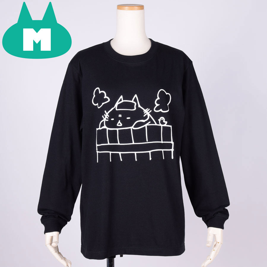 MINT NeKO Wagahai Taking a Bath Long Sleeve T-shirt BK-WH / M