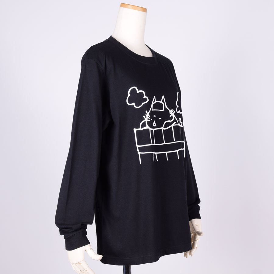 MINT NeKO Wagahai Taking a Bath Long Sleeve T-shirt BK-WH / M