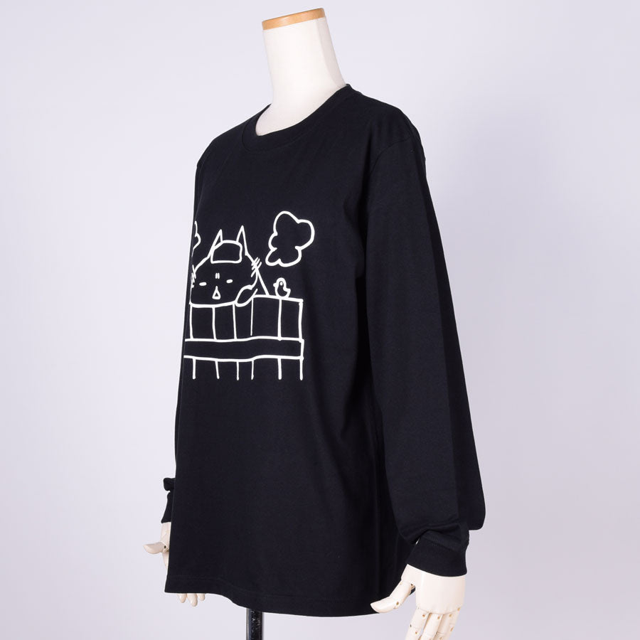 MINT NeKO Wagahai Taking a Bath Long Sleeve T-shirt BK-WH / M