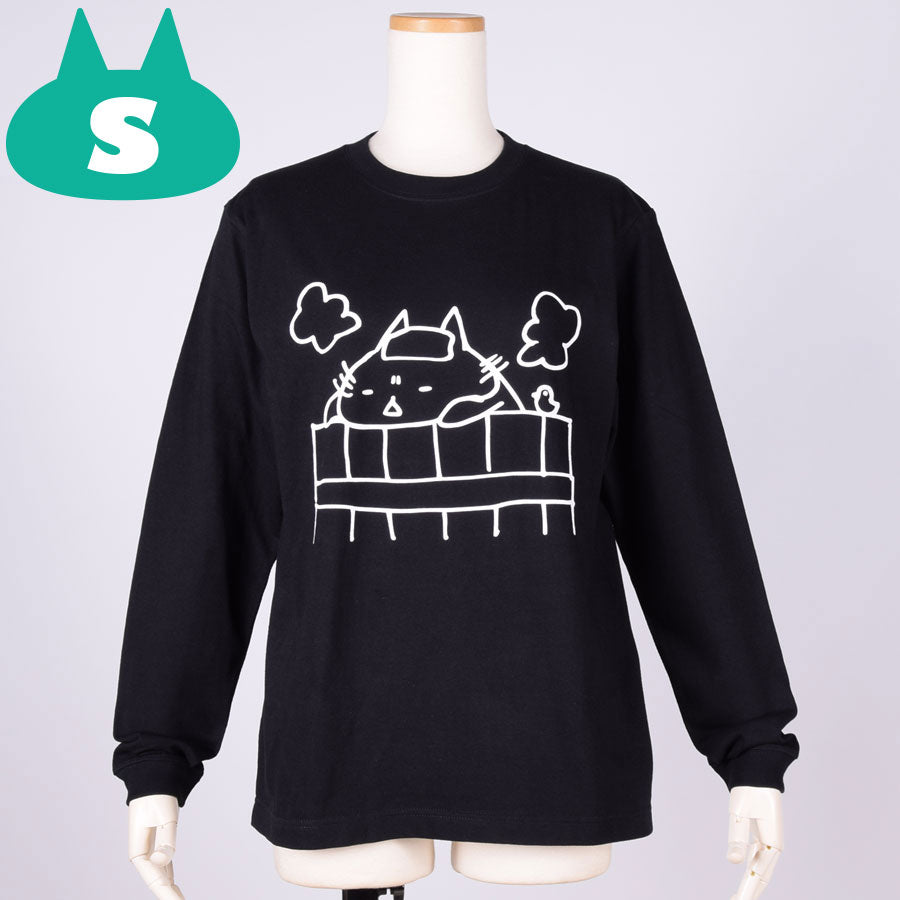 MINT NeKO Wagahai Taking a Bath Long Sleeve T-shirt BK-WH / S