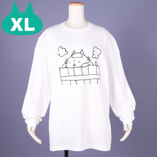 MINT NeKO Wagahai Taking a Bath Long Sleeve T-shirt WH-BK / XL