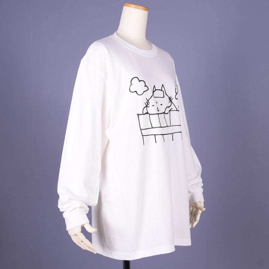 MINT NeKO Wagahai Taking a Bath Long Sleeve T-shirt WH-BK / XL