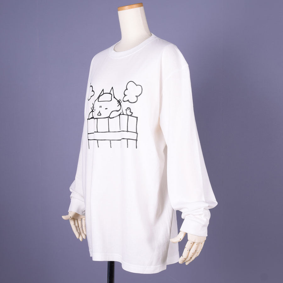 MINT NeKO Wagahai Taking a Bath Long Sleeve T-shirt WH-BK / XL