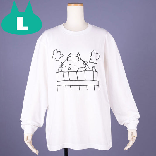 MINT NeKO Wagahai Taking a Bath Long Sleeve T-shirt WH-BK / L