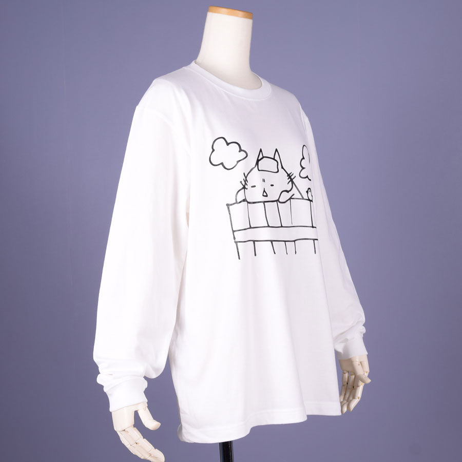 MINT NeKO Wagahai Taking a Bath Long Sleeve T-shirt WH-BK / L