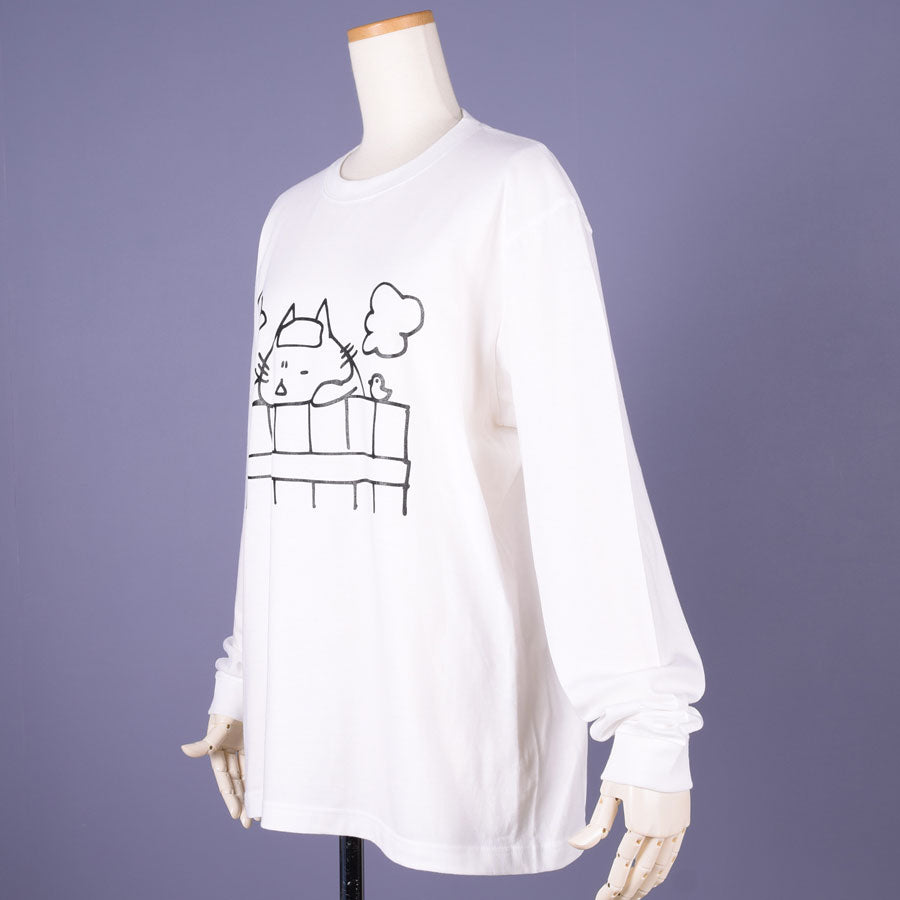 MINT NeKO Wagahai Taking a Bath Long Sleeve T-shirt WH-BK / L