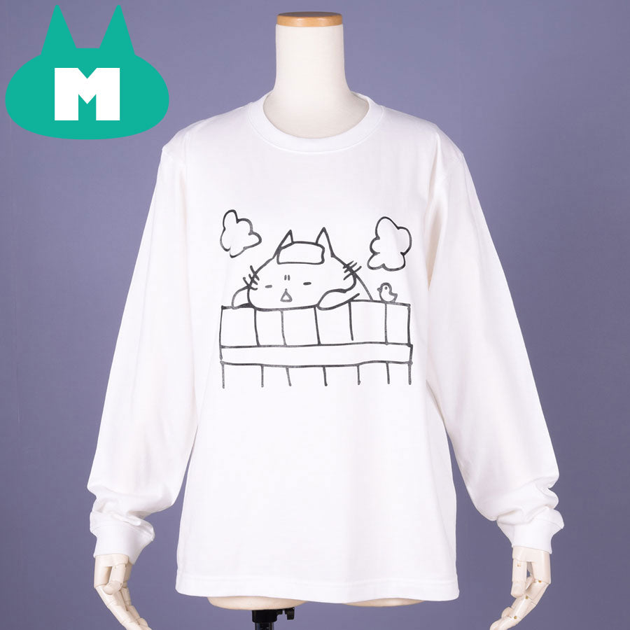 MINT NeKO Wagahai Taking a Bath Long Sleeve T-shirt WH-BK / M