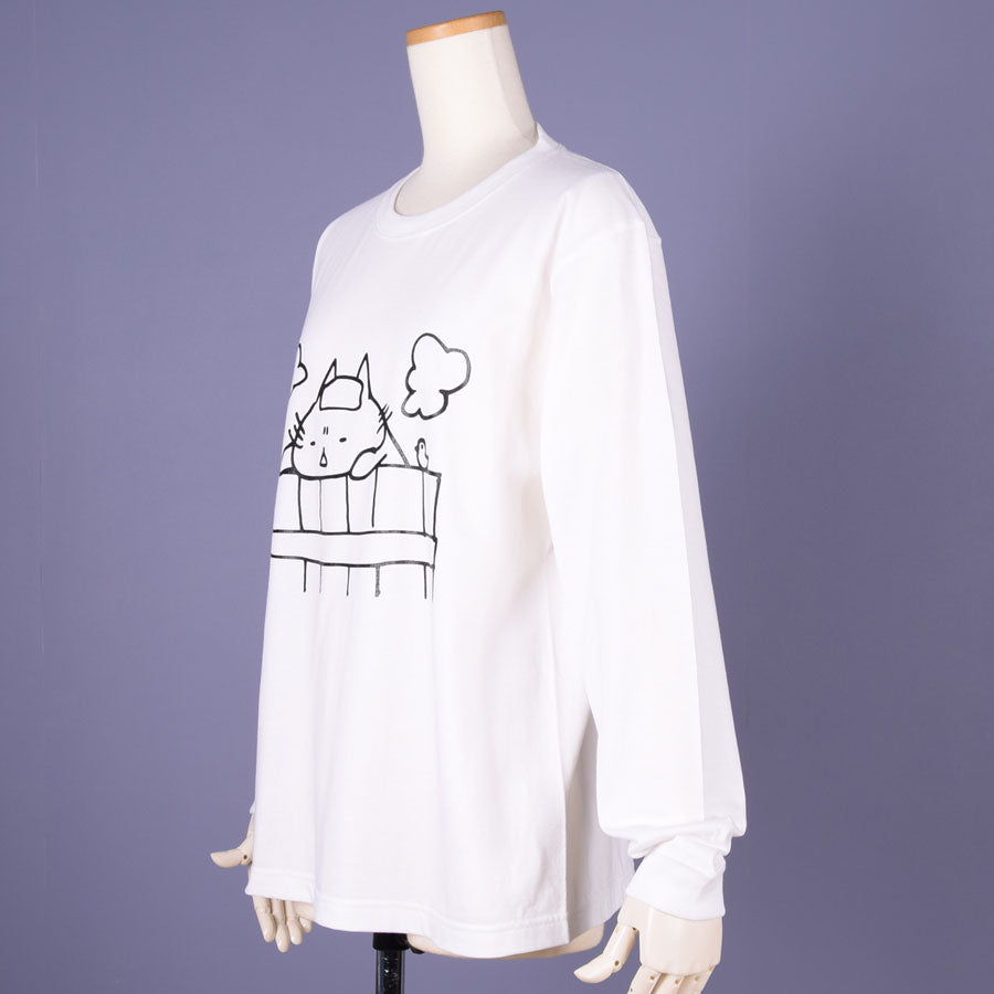 MINT NeKO Wagahai Taking a Bath Long Sleeve T-shirt WH-BK / M