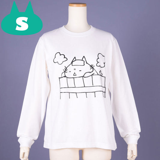 MINT NeKO Wagahai Taking a Bath Long Sleeve T-shirt WH-BK / S