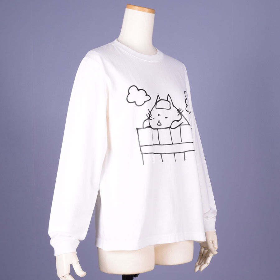 MINT NeKO Wagahai Taking a Bath Long Sleeve T-shirt WH-BK / S