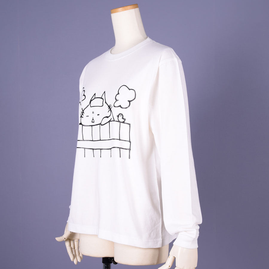 MINT NeKO Wagahai Taking a Bath Long Sleeve T-shirt WH-BK / S