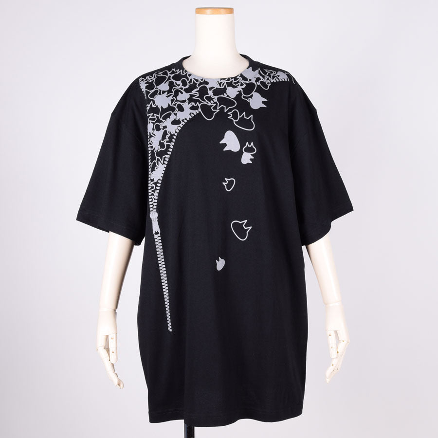 MINT NeKO ジッパープリントビッグTシャツ BK