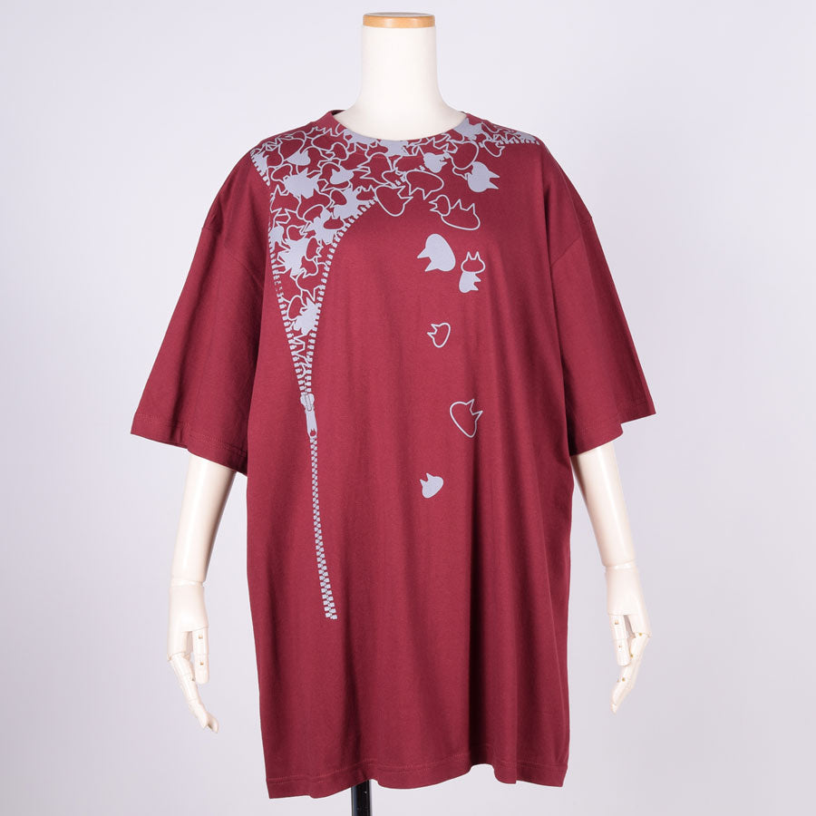MINT NeKO Zipper Print Big T-Shirt / RD